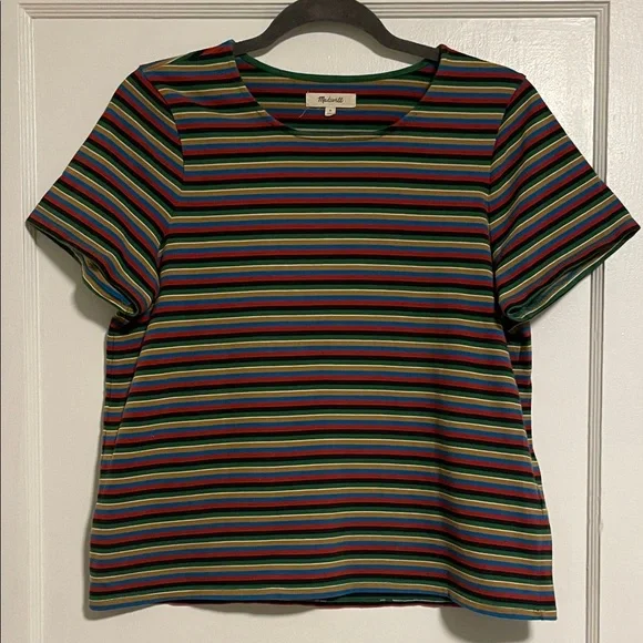 Madewell Luxe Boxy-Crop Tee in Mathis Stripe size Medium - Picture 3 of 7